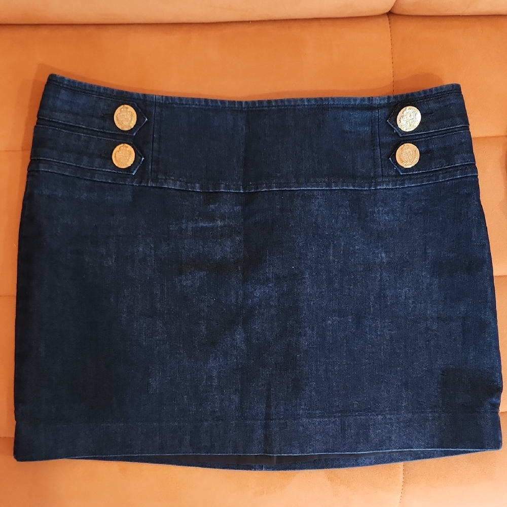 Express Dark Blue Mini Skirt with Gold Buttons
